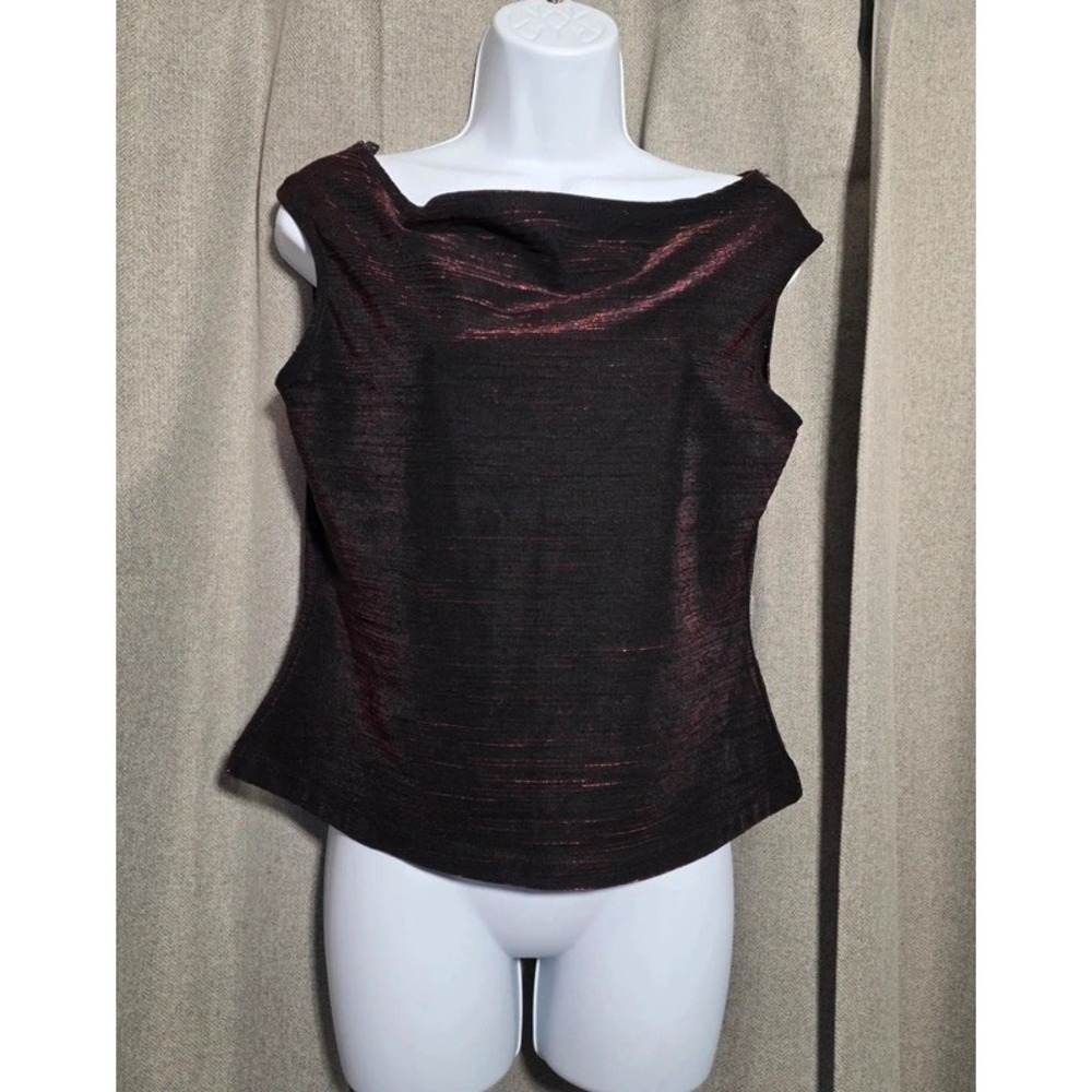 LA Movers Red Metallic Cowl Neck Tank Top Sheer Back XL